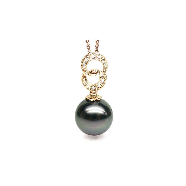 Pendentif élégance - anneaux 8 - Perle de Tahiti - Or jaune, diamants - 1