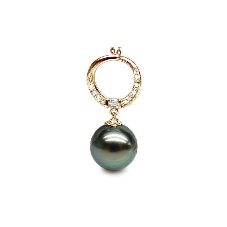 Pendentif circle - Perle Tahiti noire, bleue verte - Or jaune, diamants - 1