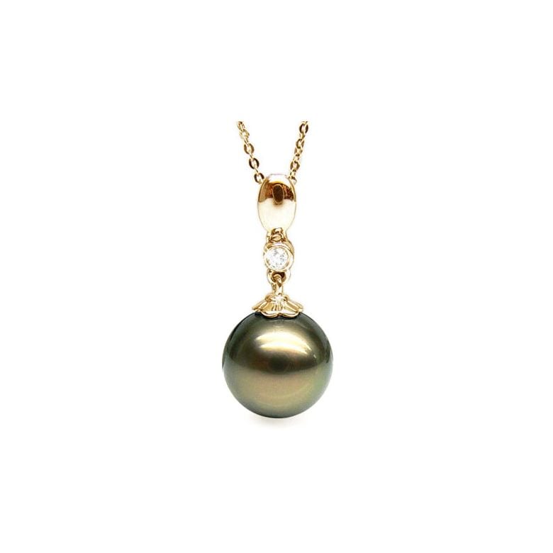 Pendentif Mahina - Perle de Tahiti bronze - Or jaune, diamant serti clos - 1