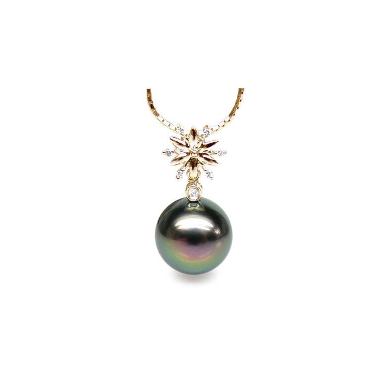 Pendentif étoile perle de Tahiti noire, or jaune et diamants sertis - 1