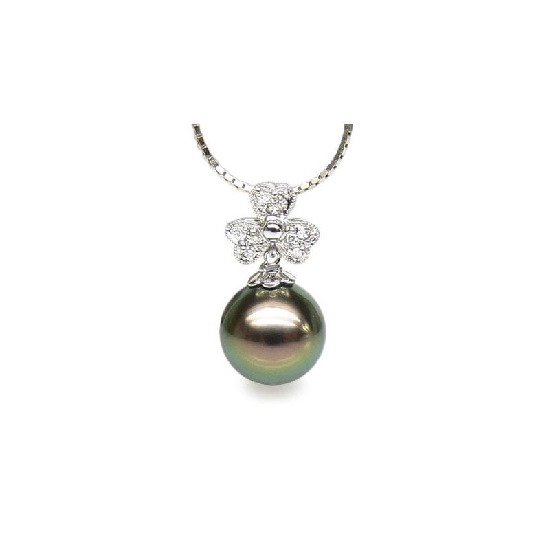 Pendentif fleur de bach - Perle de Tahiti - Or blanc, diamants - 1