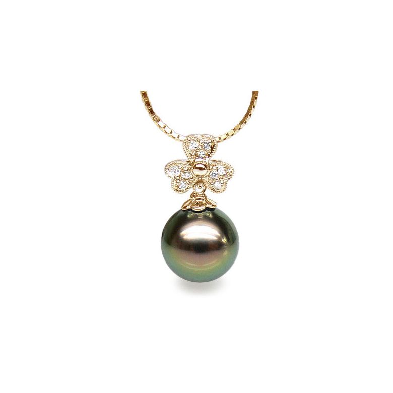 Pendentif fleur de bach - Perle de Tahiti - Or jaune, diamants - 1