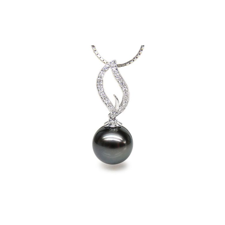 Pendentif Anegada- Passion - Perle de Tahiti, or blanc, diamants - 1