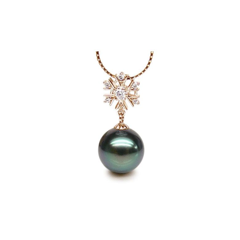 Pendentif flocon de neige - Perle de Tahiti bleue - Or jaune, diamants - 1