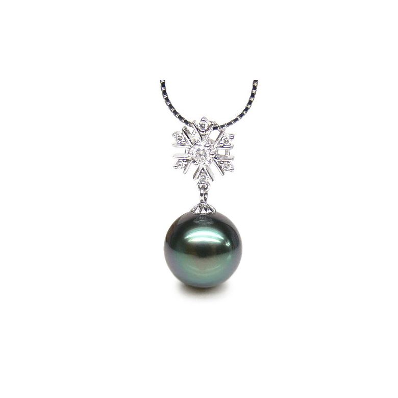 Pendentif flocon de neige - Perle de Tahiti bleue - Or blanc, diamants - 1