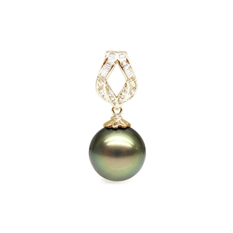 Pendentif ruban or jaune - Perle de Tahiti bronze - Diamants - 1