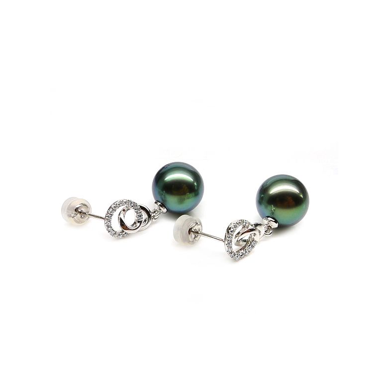 Boucles d'oreilles montures entournées - Perles Tahiti, or blanc  - 4