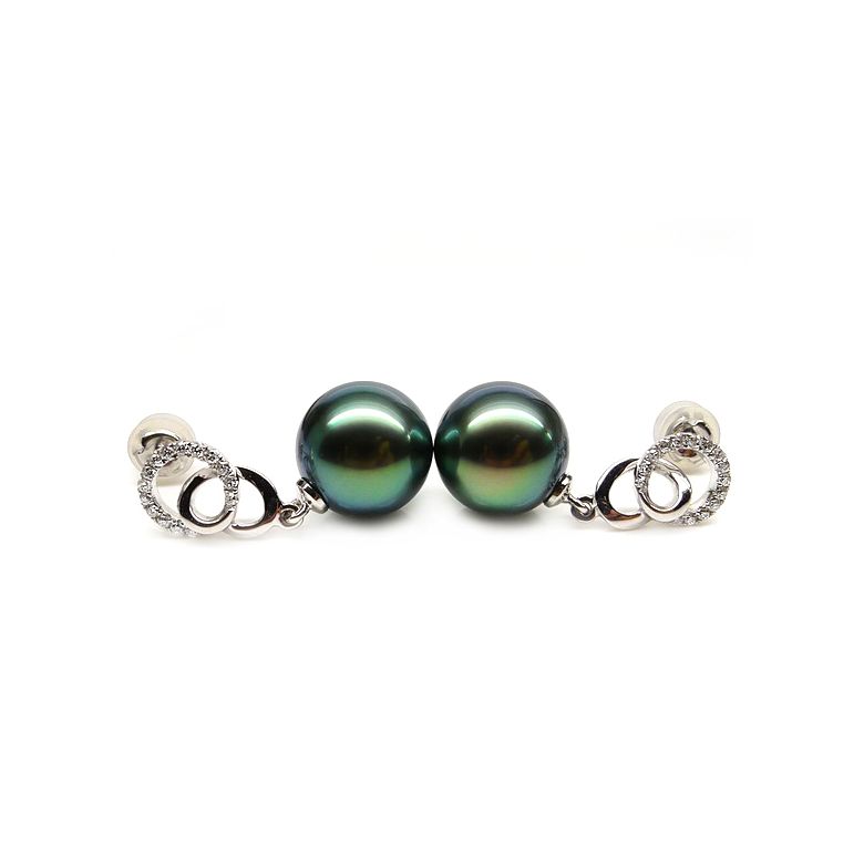 Boucles d'oreilles montures entournées - Perles Tahiti, or blanc  - 1