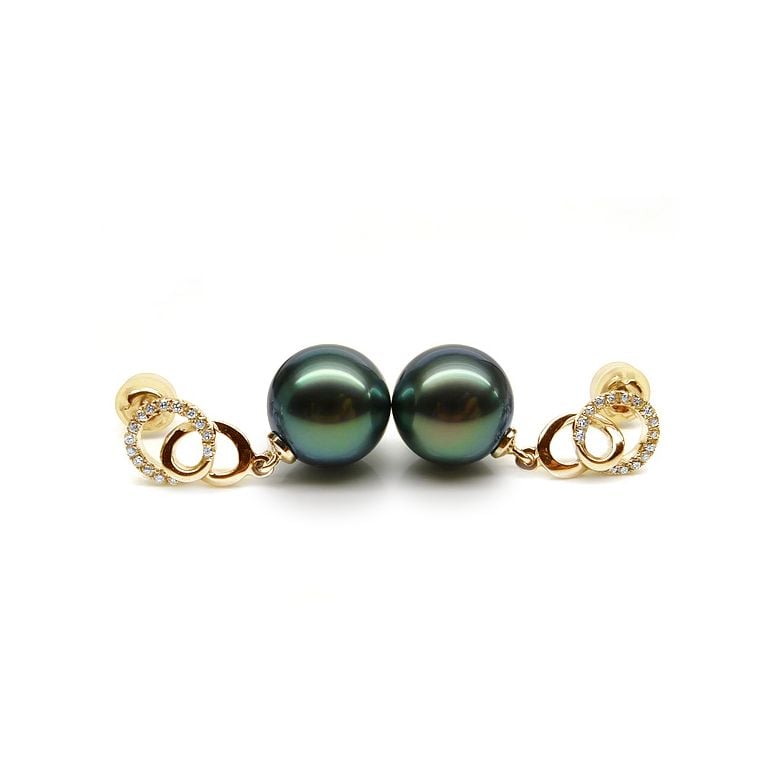 Boucles d'oreilles montures entournées - Perles Tahiti, or jaune  - 1