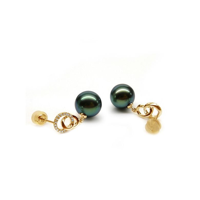Boucles d'oreilles montures entournées - Perles Tahiti, or jaune  - 2