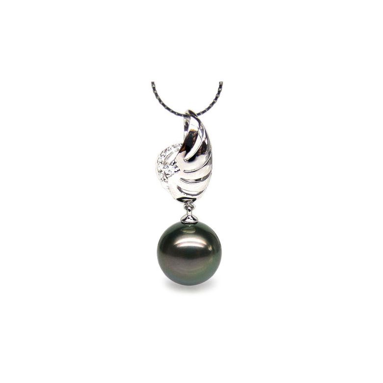 Pendentif symbole liberté - Pendentif aile perle de Tahiti - Or blanc, diamants - 1