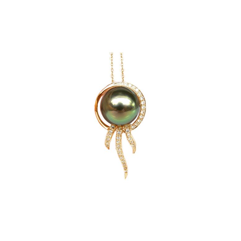Pendentif océan - Perle de Tahiti - Or jaune, diamants - 2