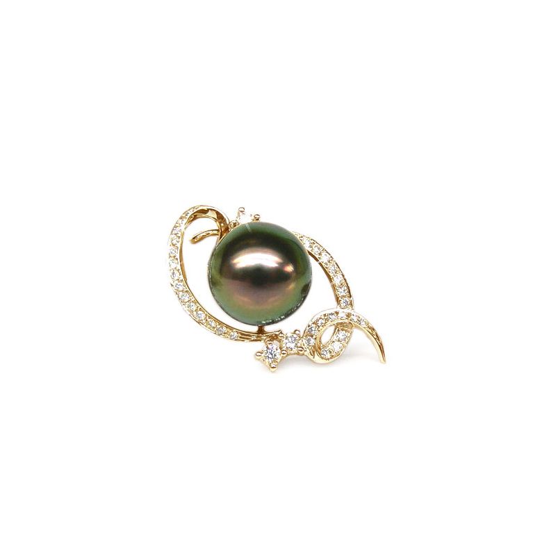 Pendentif Joaillerie Perle Tahiti. Or Jaune, Diamant - 1