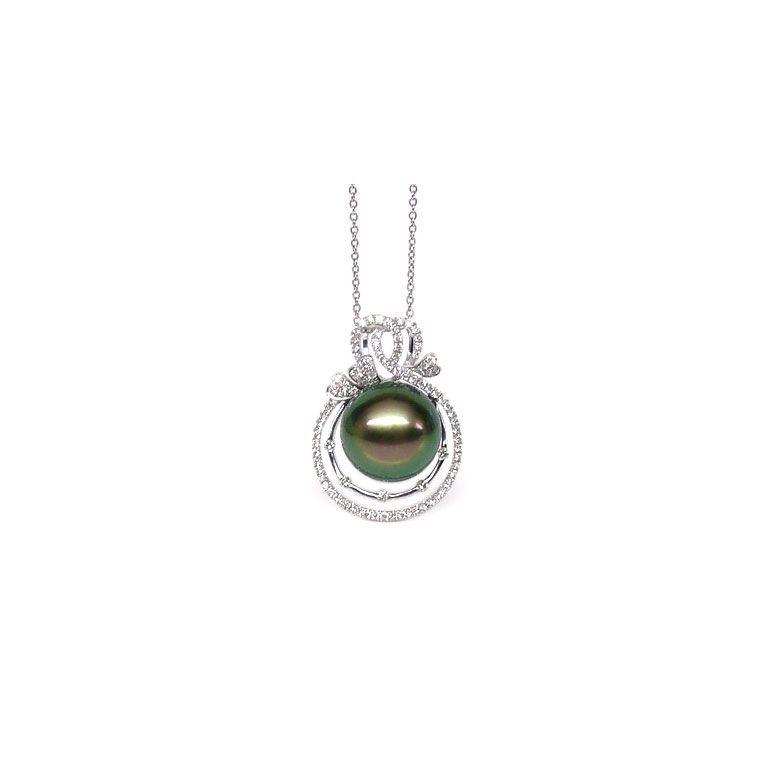 Pendentif 3 coeurs - Amour - Perle de Tahiti - Or blanc, diamants - 1