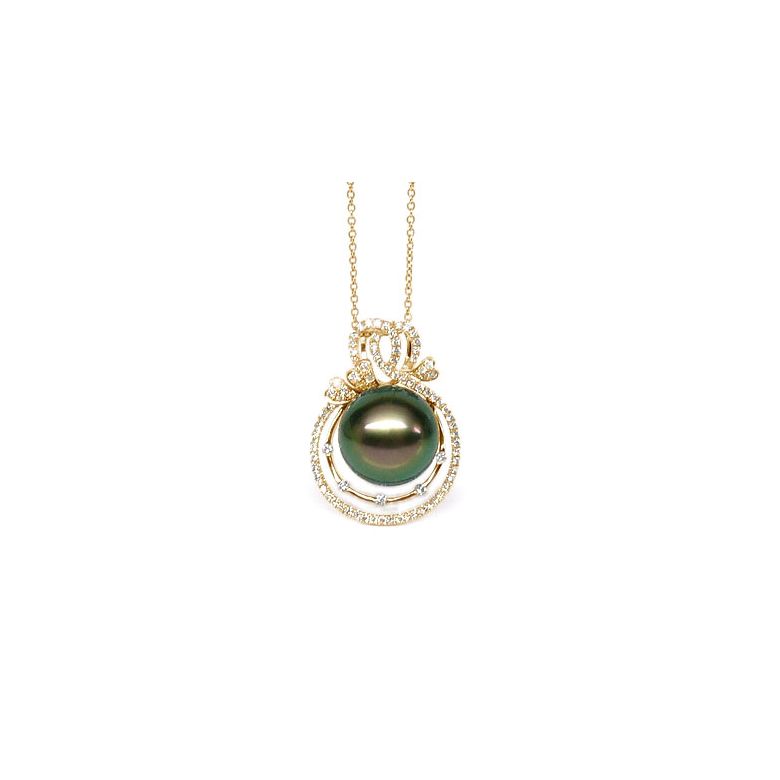 Pendentif 3 coeurs - Amour - Perle de Tahiti - Or jaune, diamants - 1