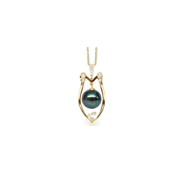 Pendentif Protection bouclier. Perle de Tahiti, Or jaune - 2