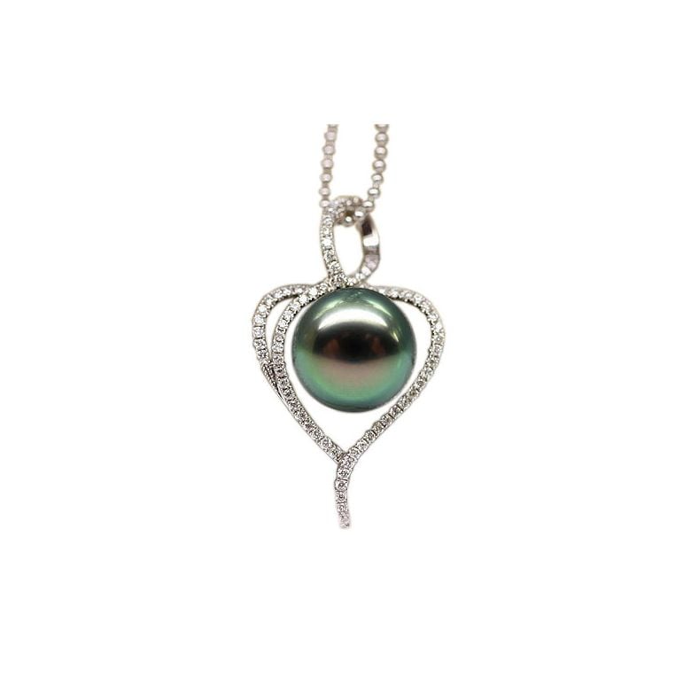 Pendentif coeur - Déclaration d'amour - Perle Tahiti - Or blanc, diamants - 1