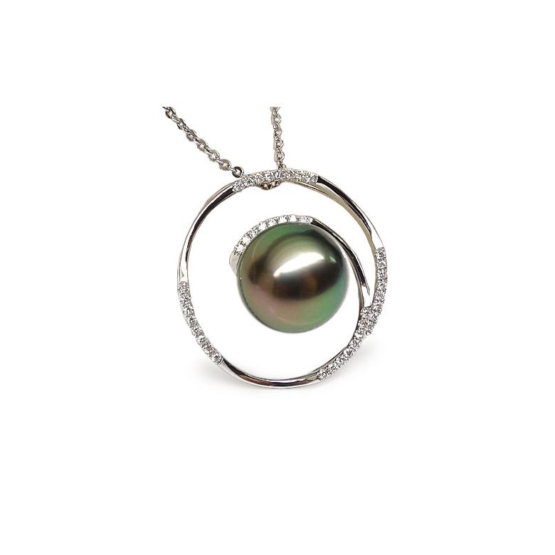 Pendentif cercle - La roue tourne - Perle de Tahiti - Or blanc, diamants - 1