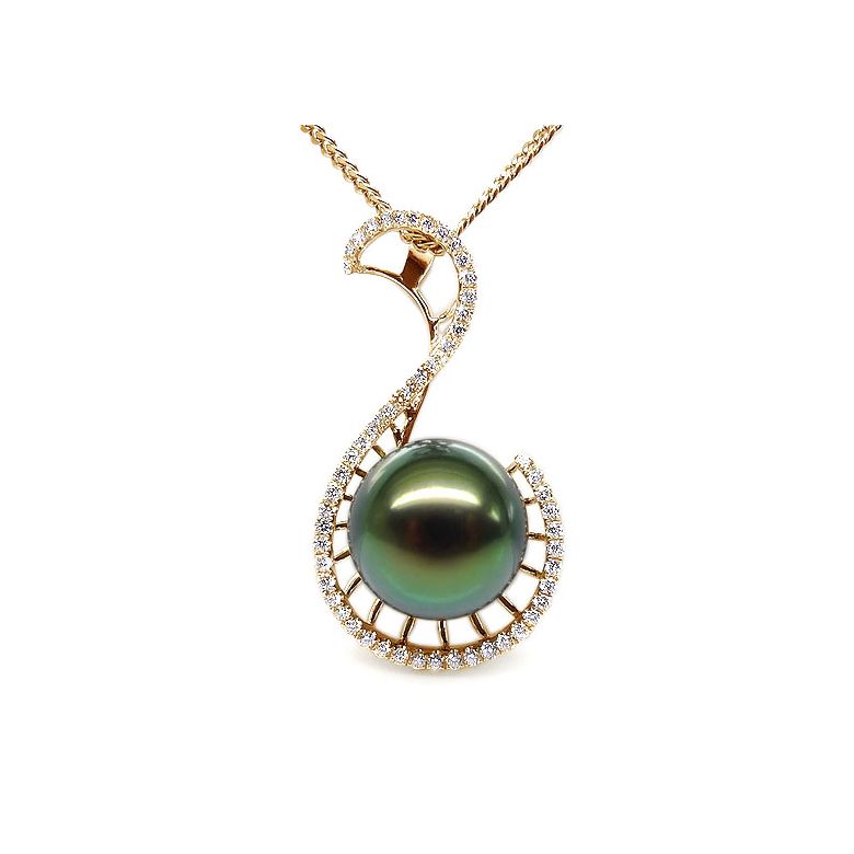 Pendentif Nature - Grâce du cygne - Perle de Tahiti - Or jaune, diamants - 1