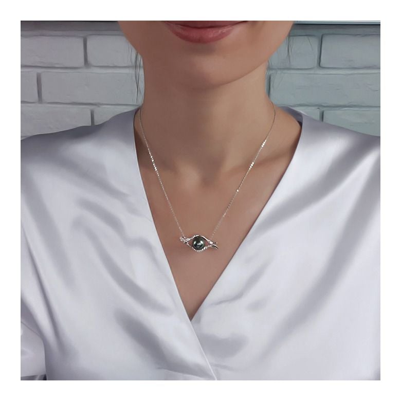 Pendentif barrettes incurvées or blanc - Perle de Tahiti, diamants - 7