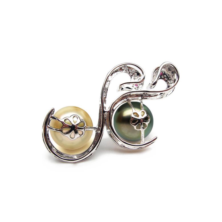 Pendentif Cygnes perles des mers du sud, Or blanc - 3