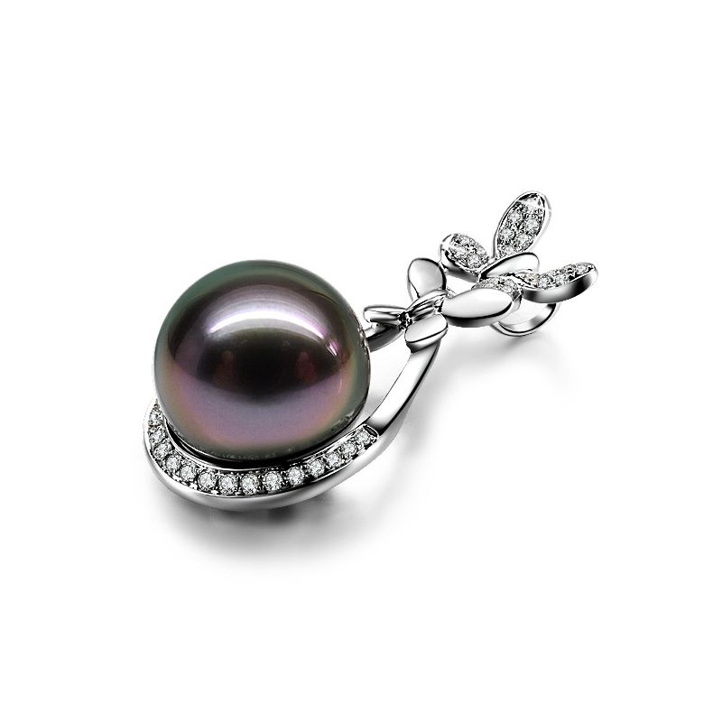 Pendentif papillon - Perle de Tahiti noire - Or blanc, diamants - 3