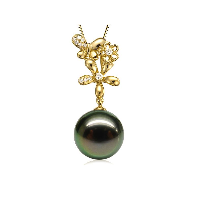  Pendentif perle de Tahiti - Vol des papillons - Or jaune, diamants - 1