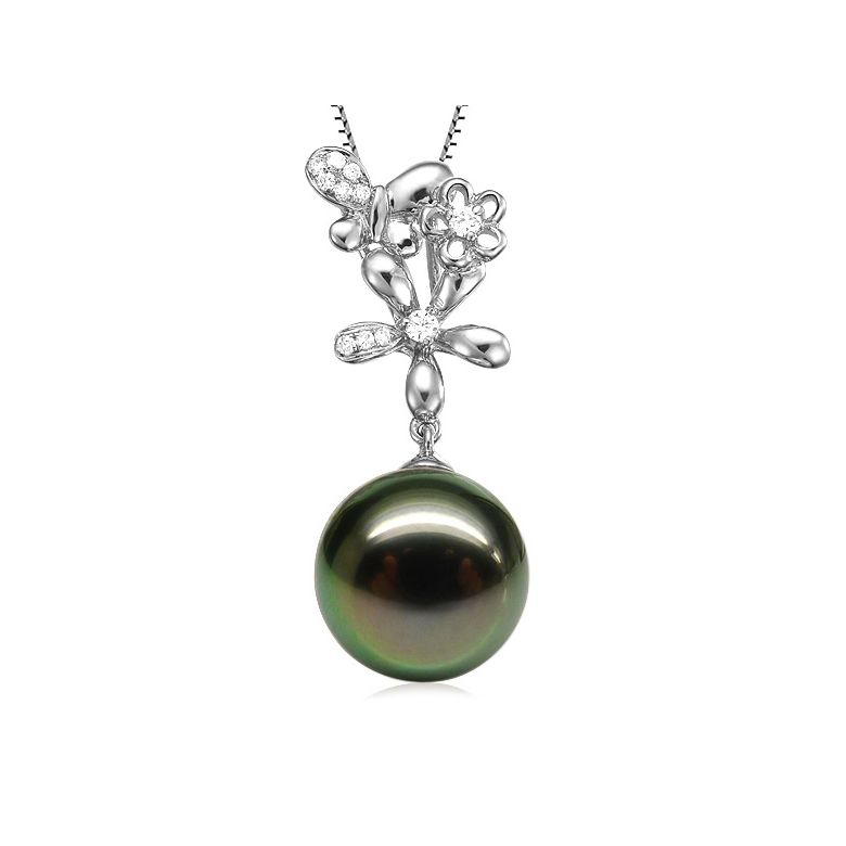 Pendentif perle de Tahiti - Vol des papillons - Or blanc, diamants - 1