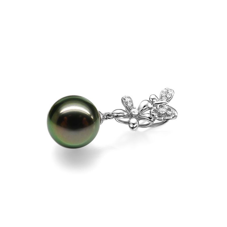  Pendentif perle de Tahiti - Vol des papillons - Or blanc, diamants - 2