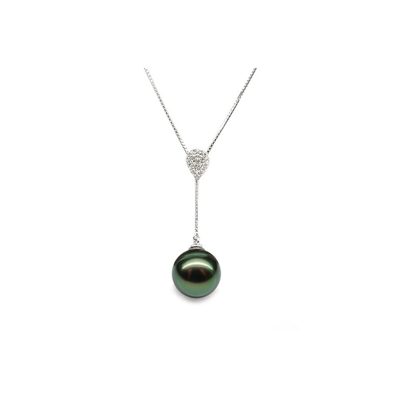 Collier pendentif or blanc et perle de Tahiti - Pendant nacré - 1