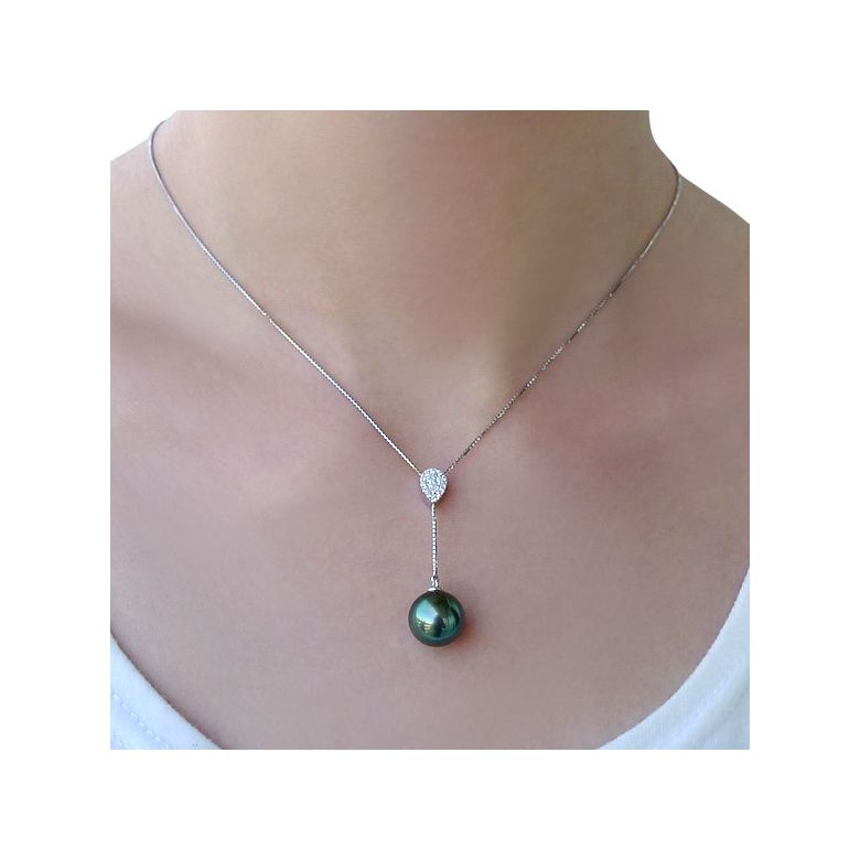 Collier pendentif or blanc et perle de Tahiti - Pendant nacré - 2