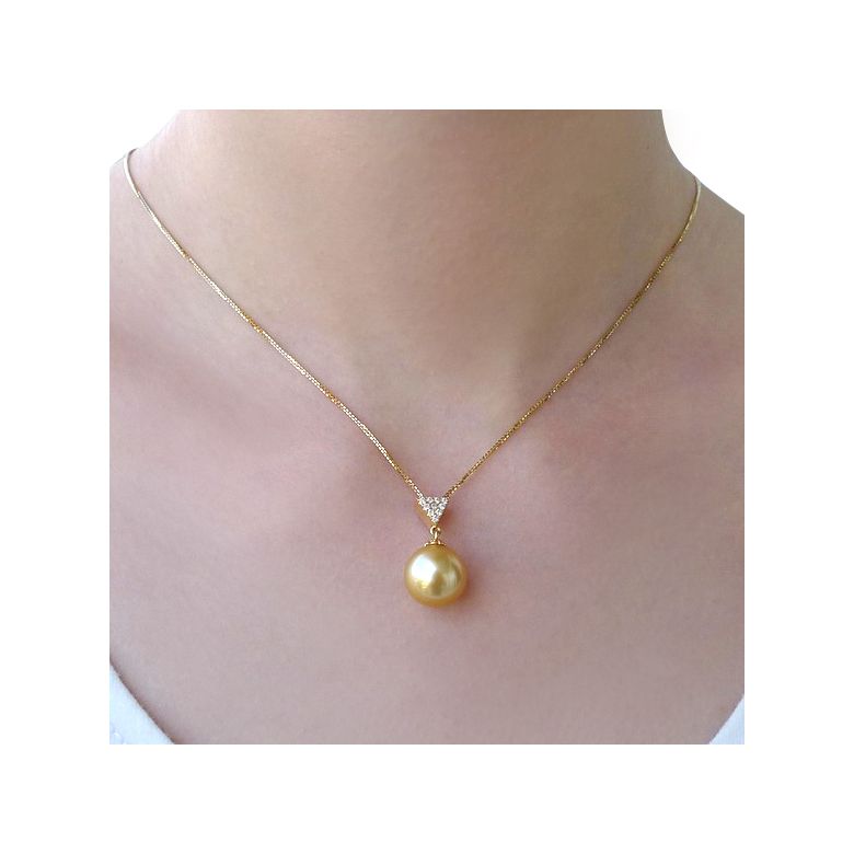 Pendentif bélière or jaune - Perle d'Australie dorée - 4