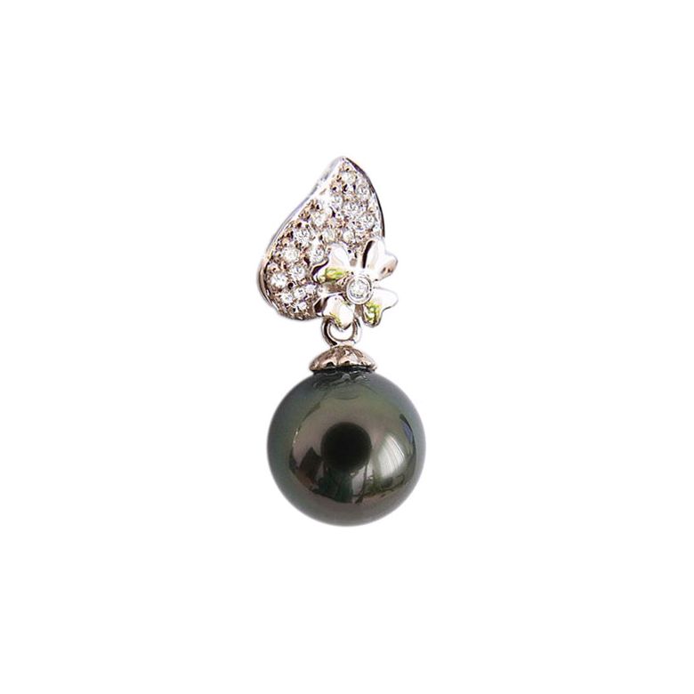 Pendentif fleur d'églantine - Perle de Tahiti - Or rose, diamants - 1