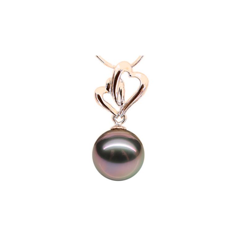 Pendentif deux coeurs fondants - Romantique - Perle Tahiti - Or rose - 1