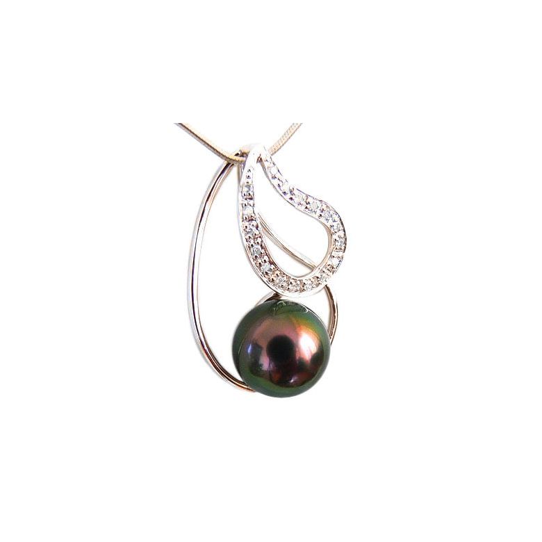 Pendentif Chabaka I Perle de Tahiti paon aubergine. Or rose, diamants - 1