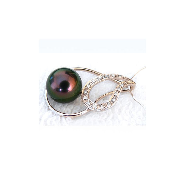 Pendentif Chabaka I Perle de Tahiti paon aubergine. Or rose, diamants - 2