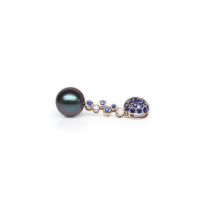 Pendentif boule de saphirs - Diamants - Perle de Tahiti, or rose - 1
