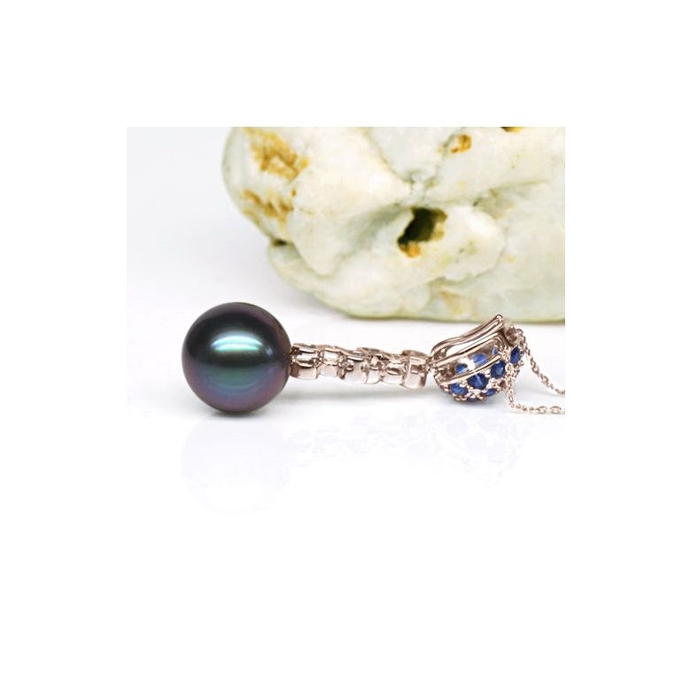 Pendentif boule de saphirs - Diamants - Perle de Tahiti, or rose - 3