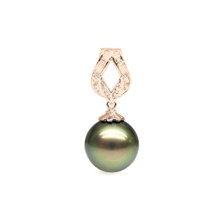 Pendentif ruban or rose - Perle de Tahiti bronze - Diamants - 1
