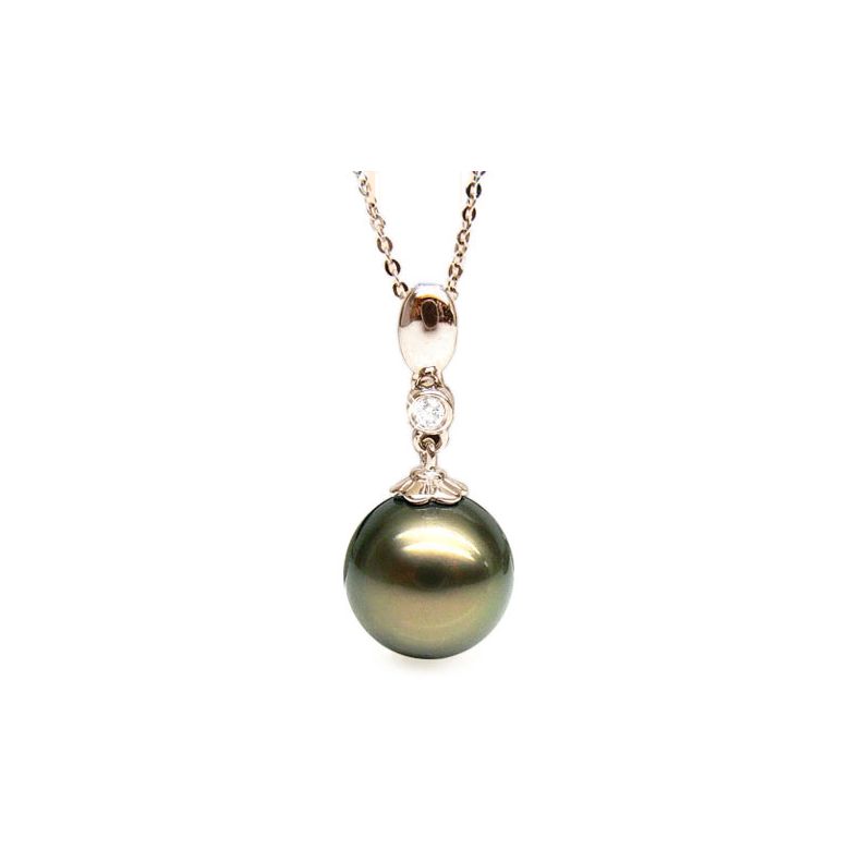Pendentif Hydra - Perle de Tahiti bronze - Or rose, diamant serti clos - 1