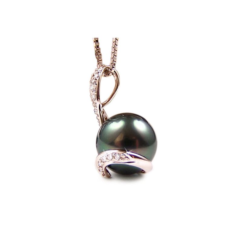 Pendentif Seal - Perle de Tahiti en Écrin d'Or Rose et Diamants - 2