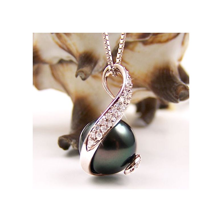 Pendentif Seal - Perle de Tahiti en Écrin d'Or Rose et Diamants - 3