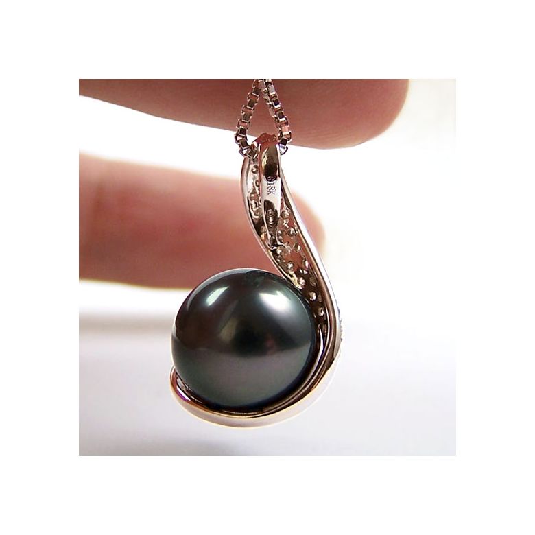 Pendentif Seal - Perle de Tahiti en Écrin d'Or Rose et Diamants - 4