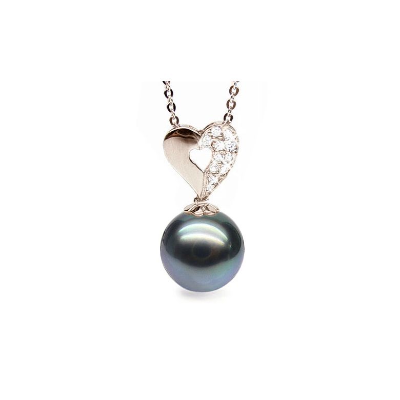 Pendentif en forme de coeur - Perle de Tahiti - Or rose, diamants - 1