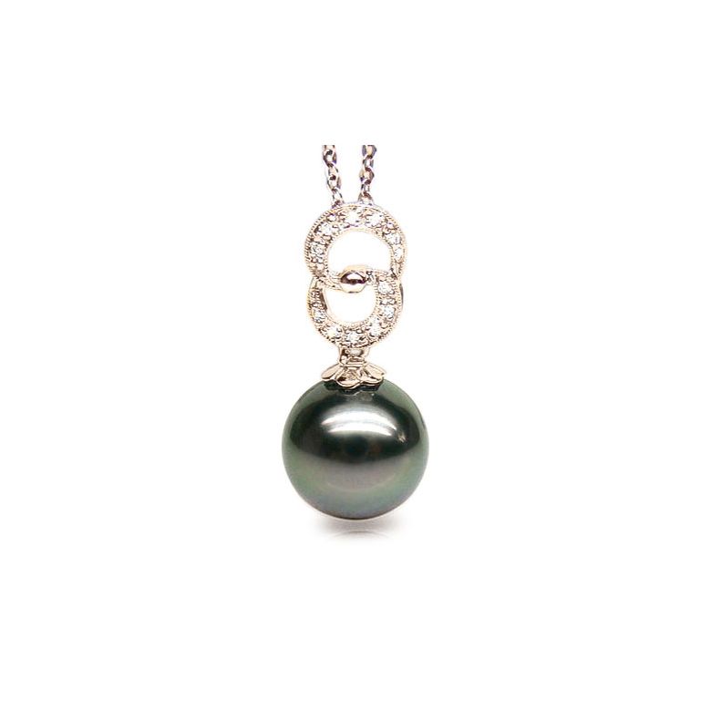 Pendentif élégance - anneaux 8 - Perle de Tahiti - Or rose, diamants - 1
