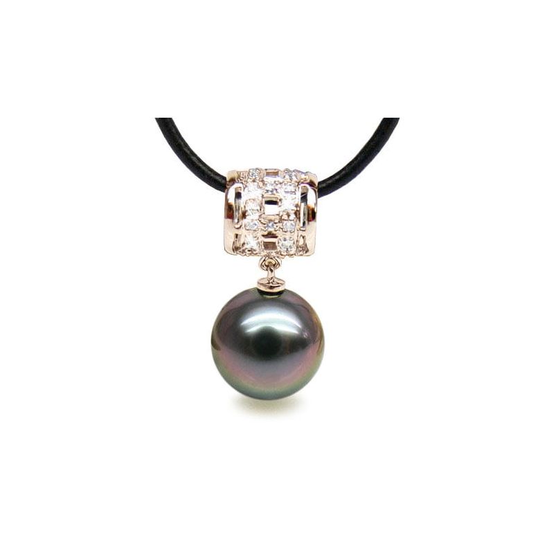 Pendentif bélière circulaire - Perle de Tahiti - Or rose, diamants - 1