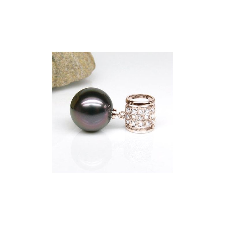 Pendentif bélière circulaire - Perle de Tahiti - Or rose, diamants - 3