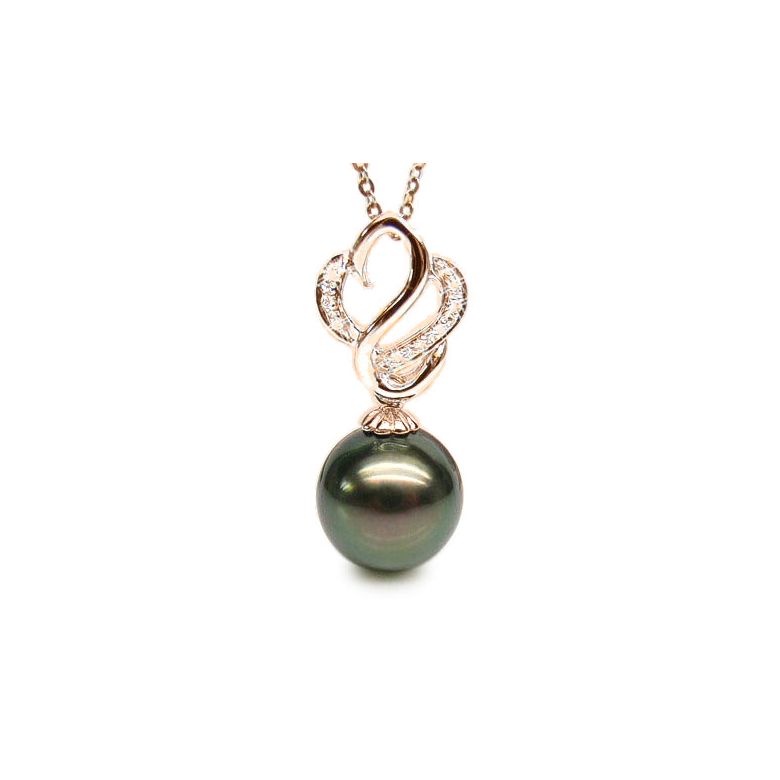 Pendentif séduction cygne - Perle de Tahiti - Or rose, diamants - 1