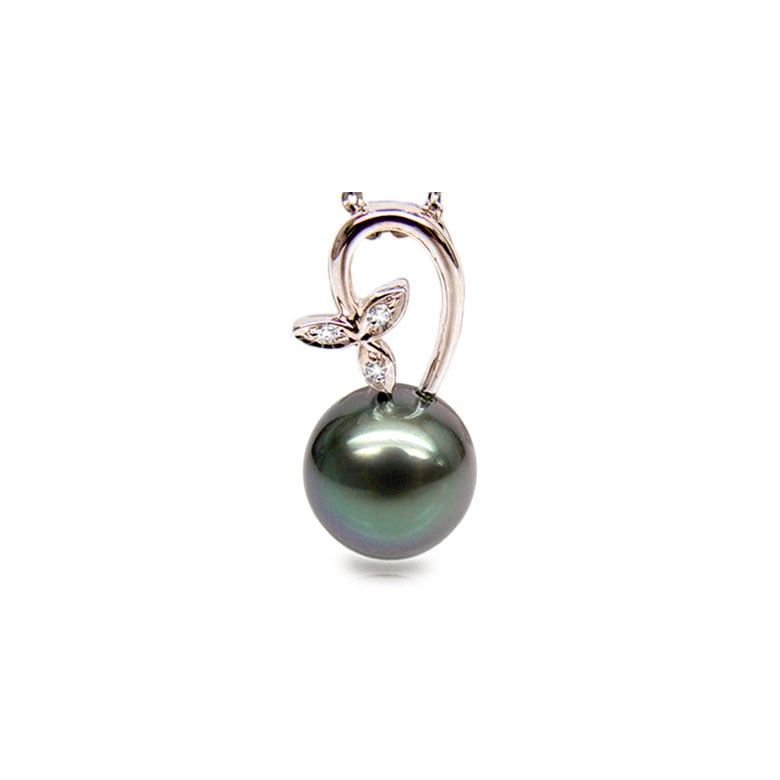 Pendentif tige en fleur - Perle de Tahiti - Or rose, diamants - 1