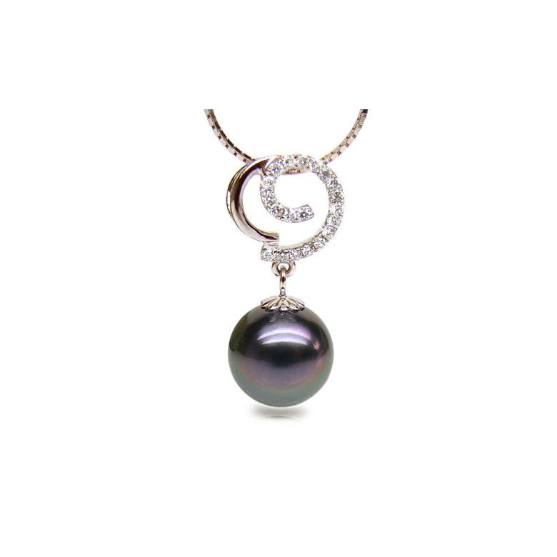 Pendentif joaillerie - Perle Tahiti paon aubergine - Or rose, diamants - 1